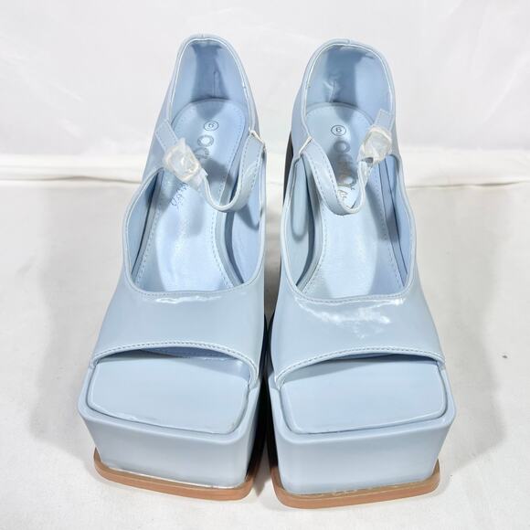Ocho Toros Platform Heels Women 7.5 Tampico Baby Blue T-Strap Chunky Mary Jane - Picture 7 of 16
